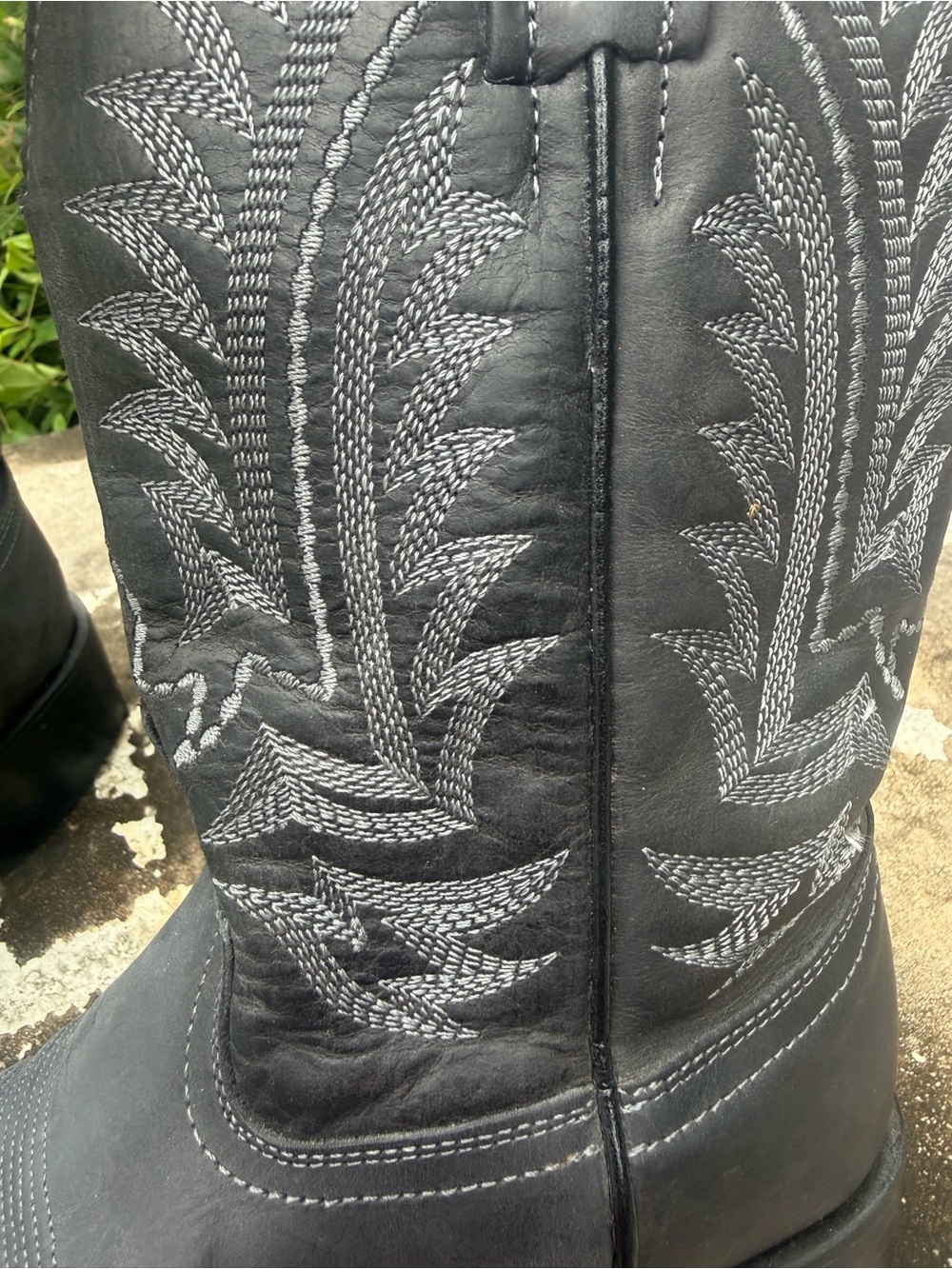 JB DILLON Reserve Black Leather Square Toe Cowboy Boots Sz 7.5B Gray Embroidery - Picture 14 of 16
